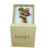 Monet Rhinestone & Enamel Floral Brooch NIB