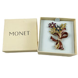 Monet Rhinestone & Enamel Floral Brooch NIB