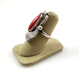 Old Pawn Red Coral Navajo Ring Sterling Feather