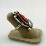 Old Pawn Red Coral Navajo Ring Feather