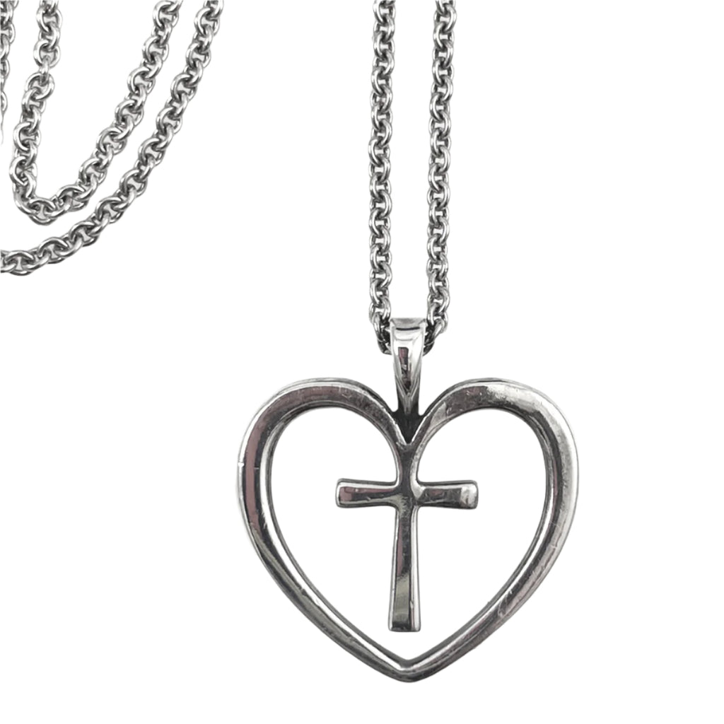 James Avery Cross in Heart Sterling Necklace