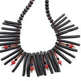 Black Red Coral & Onyx Collar Necklace