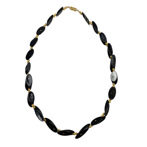Hawaiian Black Coral & Gold Beaded Necklace Vintage