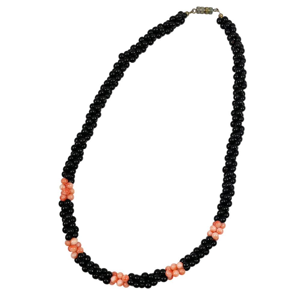 Vintage Black & Pink Coral Necklace Multi-Strand