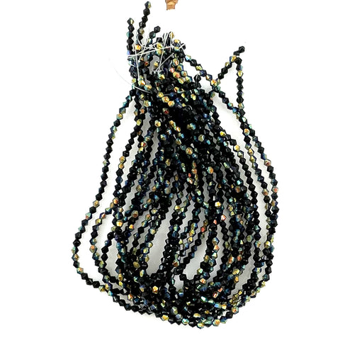 Black Faceted Glass Beads Gold Luster 