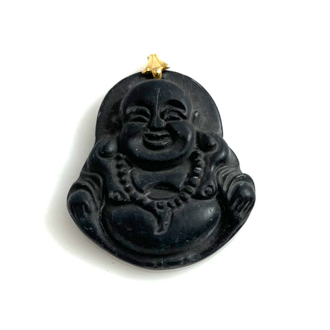 Carved Black Jade Buddha Pendant