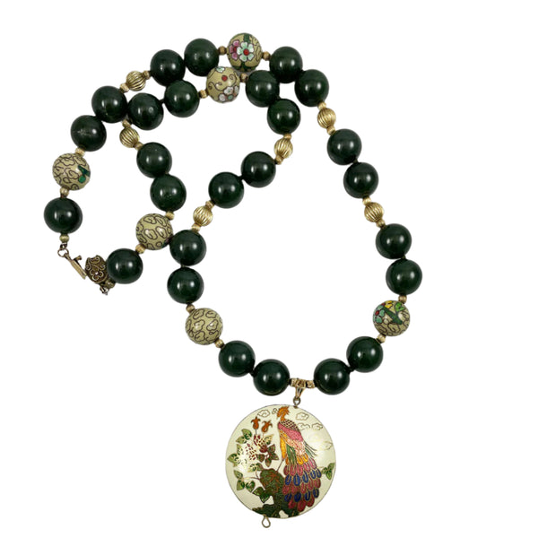 Collier Ancien Double Rang En Jade Et Perles De Culture - Bijou Vintage, Occasion