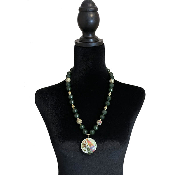 Collier Ancien Double Rang En Jade Et Perles De Tahiti – Bijou Vintage Authentique