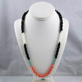 Vintage Coral Black Onyx Necklace Multi-Strand