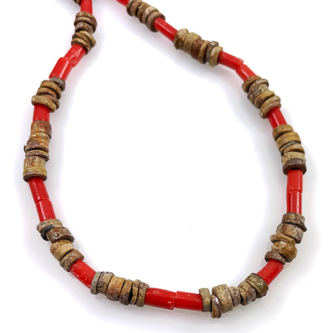 Red Coral Trade Bead Necklace Ethnic Antique