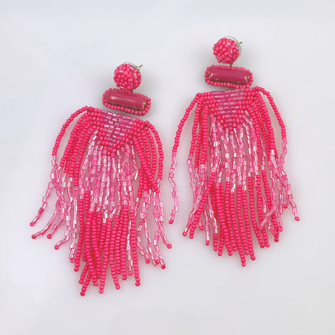 Deepa Gurnani Pink Beaded Chandelier Earrings