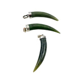 Green Jade Tusk Horn Pendants Silver Bails