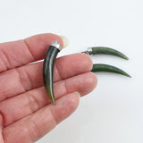 Green Jade Tusk Horn Pendants Silver Bails 