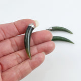 Green Jade Tusk Horn Pendants Silver Bails