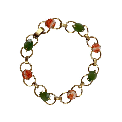 Krementz Coral Jade Gold Bracelet Vintage