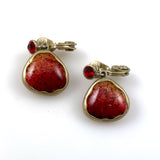 Monet Red Crackle Glass Earrings Vintage