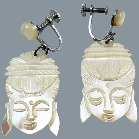 Mother of Pearl Goddess Earrings Vintage