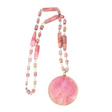 Mexican Pink Onyx Sun Pendant Necklace 1950's