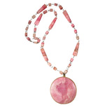Mexican Pink Onyx Sun Pendant Necklace 1950's
