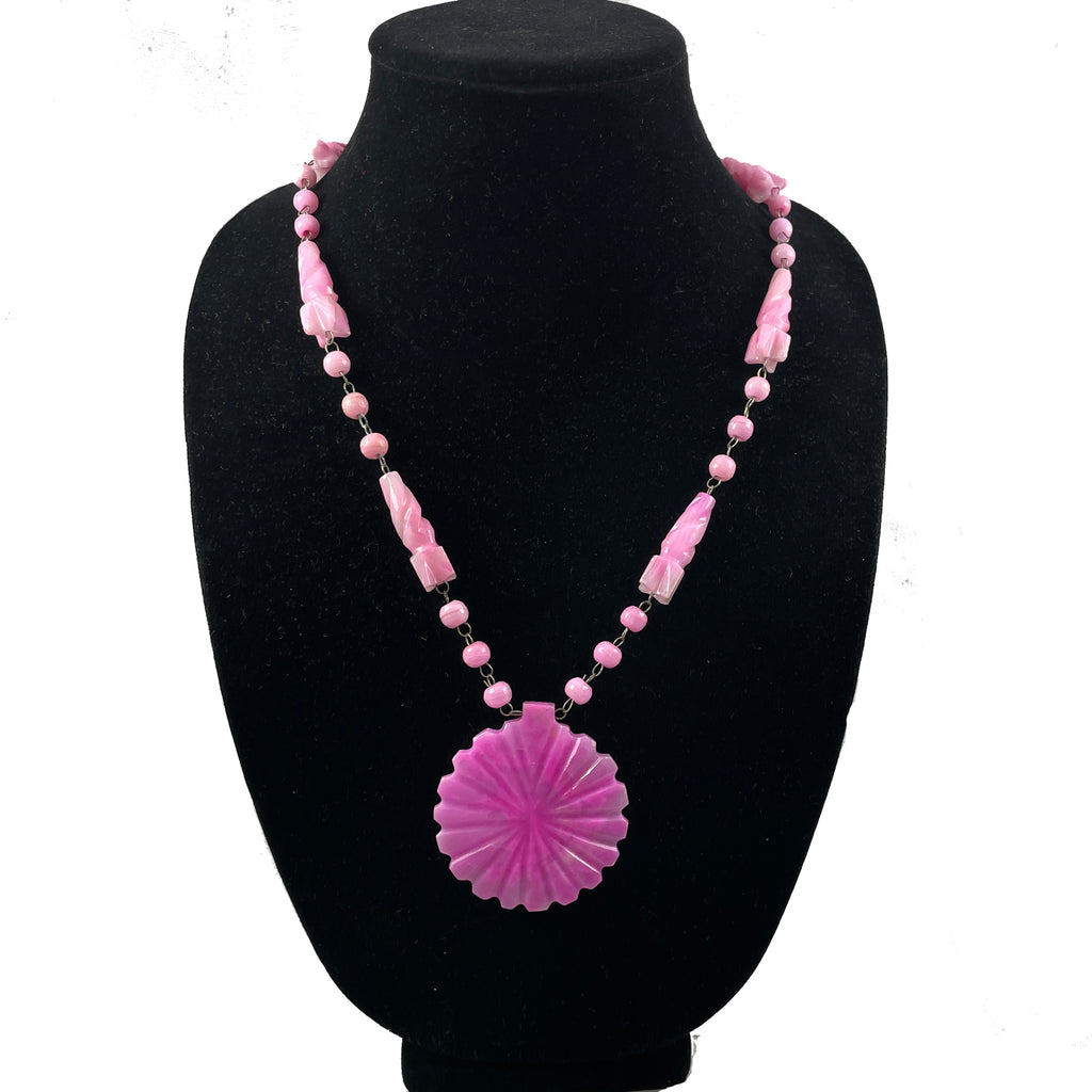 Bright Pink Mexican Onyx Pendant Necklace 1950's