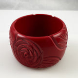 Wide Red Floral Resin Bangle Bracelet
