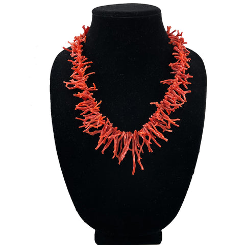 Native American Red Coral Sterling Silver Necklace