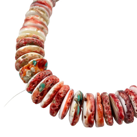 Red Spiny Oyster Shell with Turquoise Heishe Beads