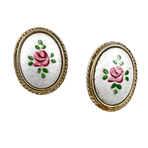 Rose Guilloche Enamel Earrings