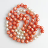 Salmon Pink Coral Pearl 14K Gold Necklace