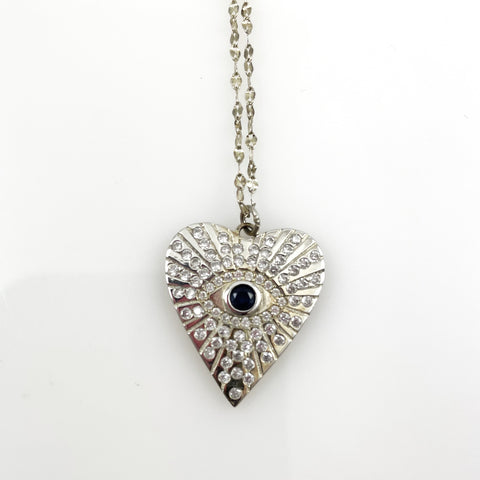Evil Eye Heart Pendant Necklace Sterling Silver