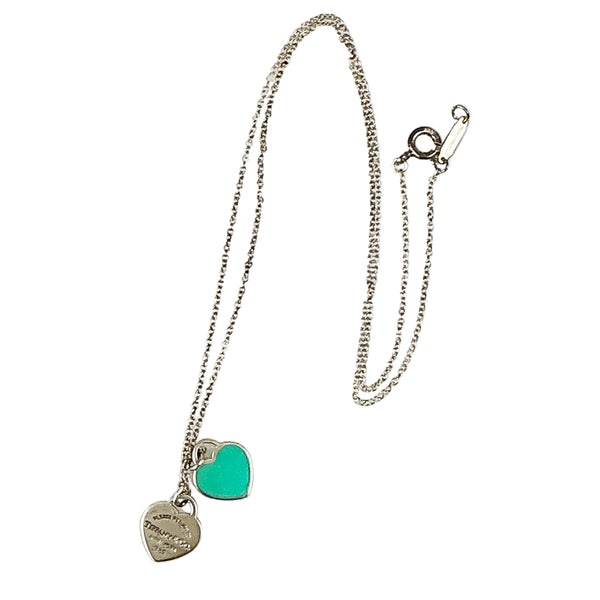 Sterling Silver Tiffany & Co Double Heart Tag Necklace - Estate