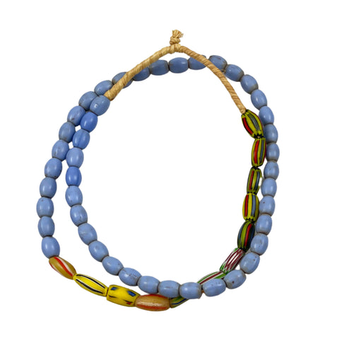 Antique Faceted Blue Yellow Glass Trade Beads Necklace