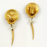 Yosca Shell Earrings Gold Rhinestone Vintage