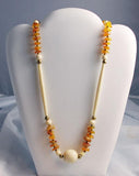 Carved Bone & Agate Necklace Ethnic 