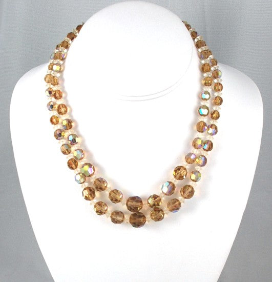 Swarovski Crystal Topaz Double Strand Necklace Estate Beads