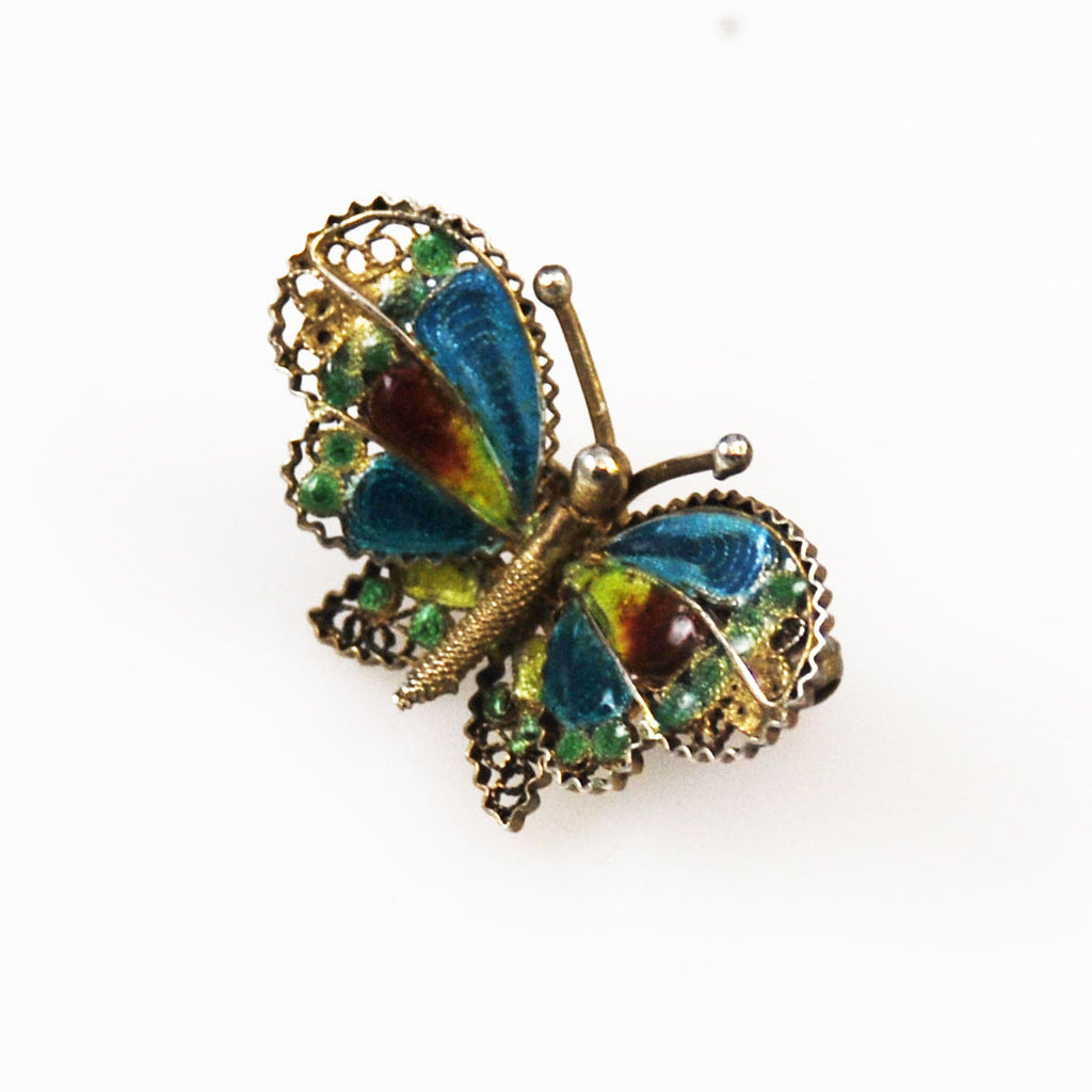 Vintage Plique-á-jour Enamel Butterfly Brooch