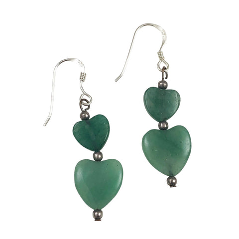 Aventurine Double Heart Pierced Earrings