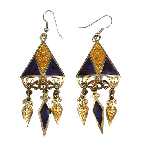 Berebi Purple and Gold Enamel Chandelier Earrings