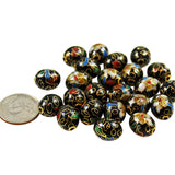 Vintage Black Cloisonne 10mm Oval Beads Chinese