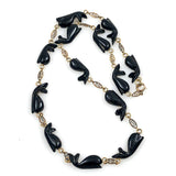 Black Coral Whale & Gold Necklace Vintage