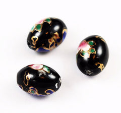 Black Floral Oval Porcelain Beads NOS (5)