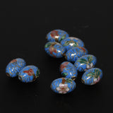 Blue Cloisonne Oval Beads Vintage Chinese 