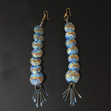 Modernist Brass & Blue Shoulder Duster Earrings