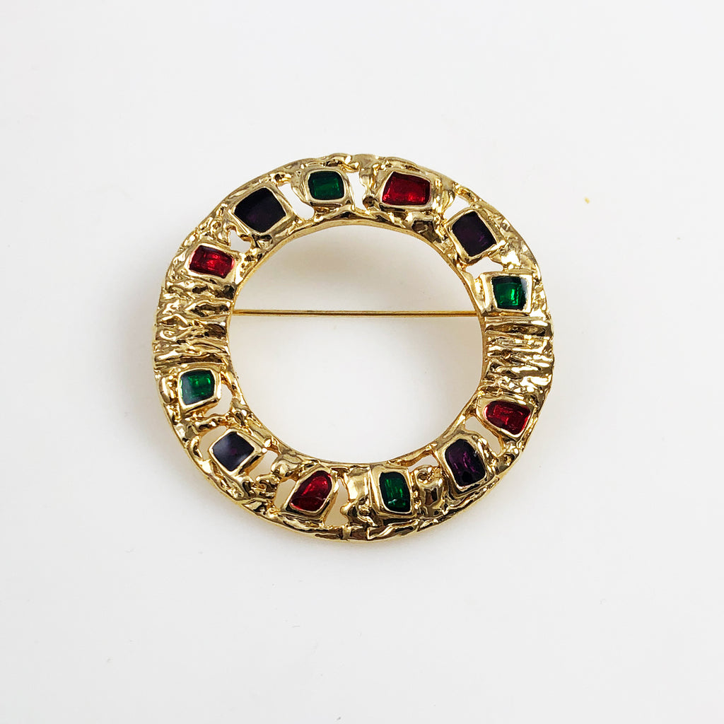 Large Colorful Gold Brooch