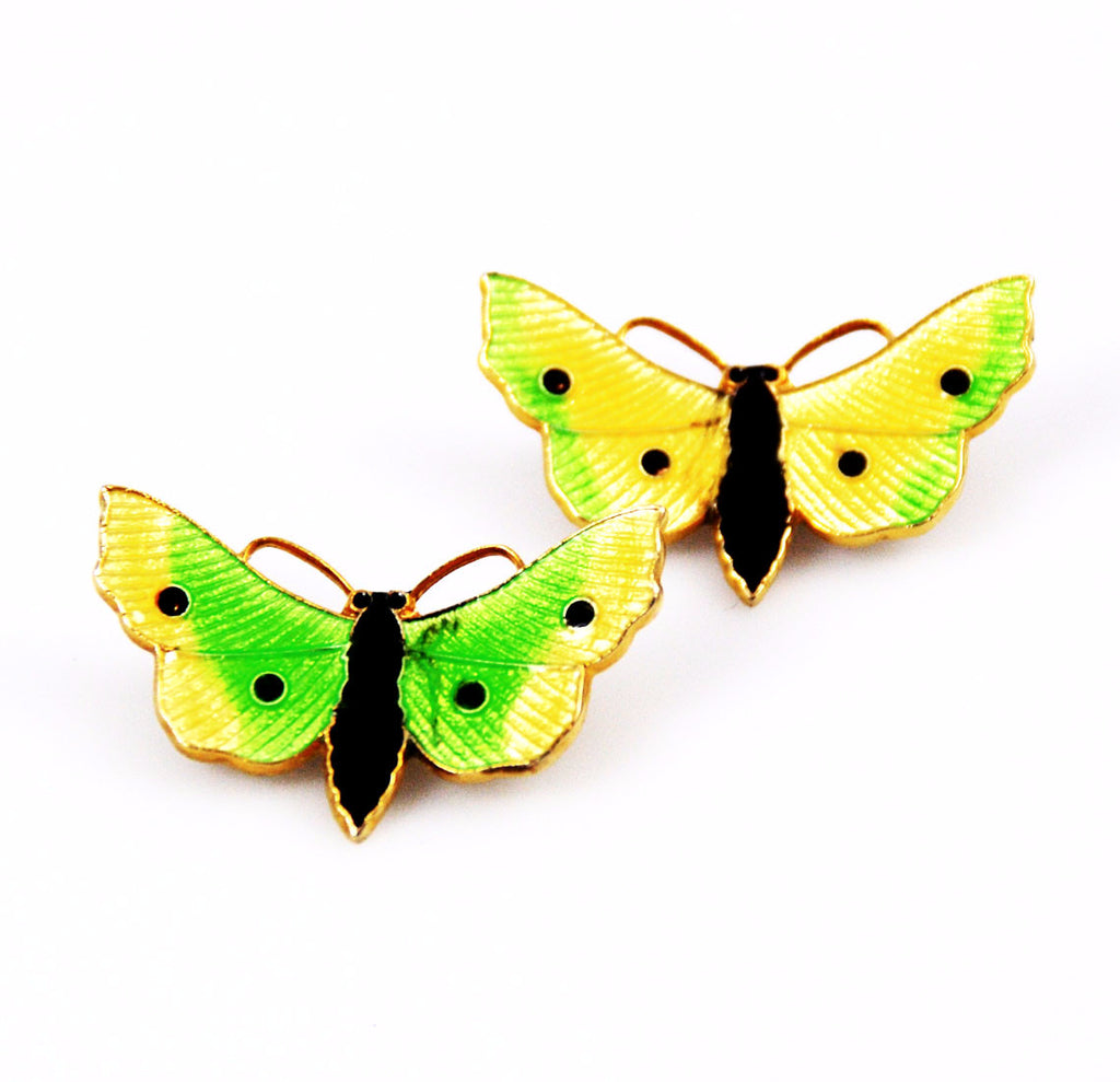 Pair of Enamel Guilloché Butterfly Pins