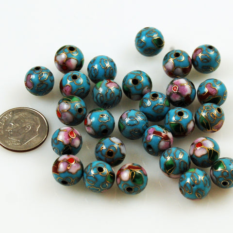 blue cloisonne beads round