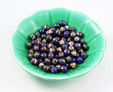 Cloisonne Navy Round Beads Vintage Chinese in green bowl