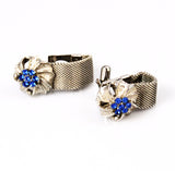 Silver & Light Blue Rhinestone Cuff Links 1970's