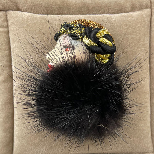 Vintage Face Brooch Porcelain & Mink 1950's – Estate Beads