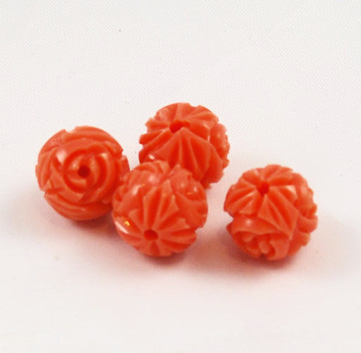 Carved Galalith Coral Flower Beads Estate Beads Jewelry